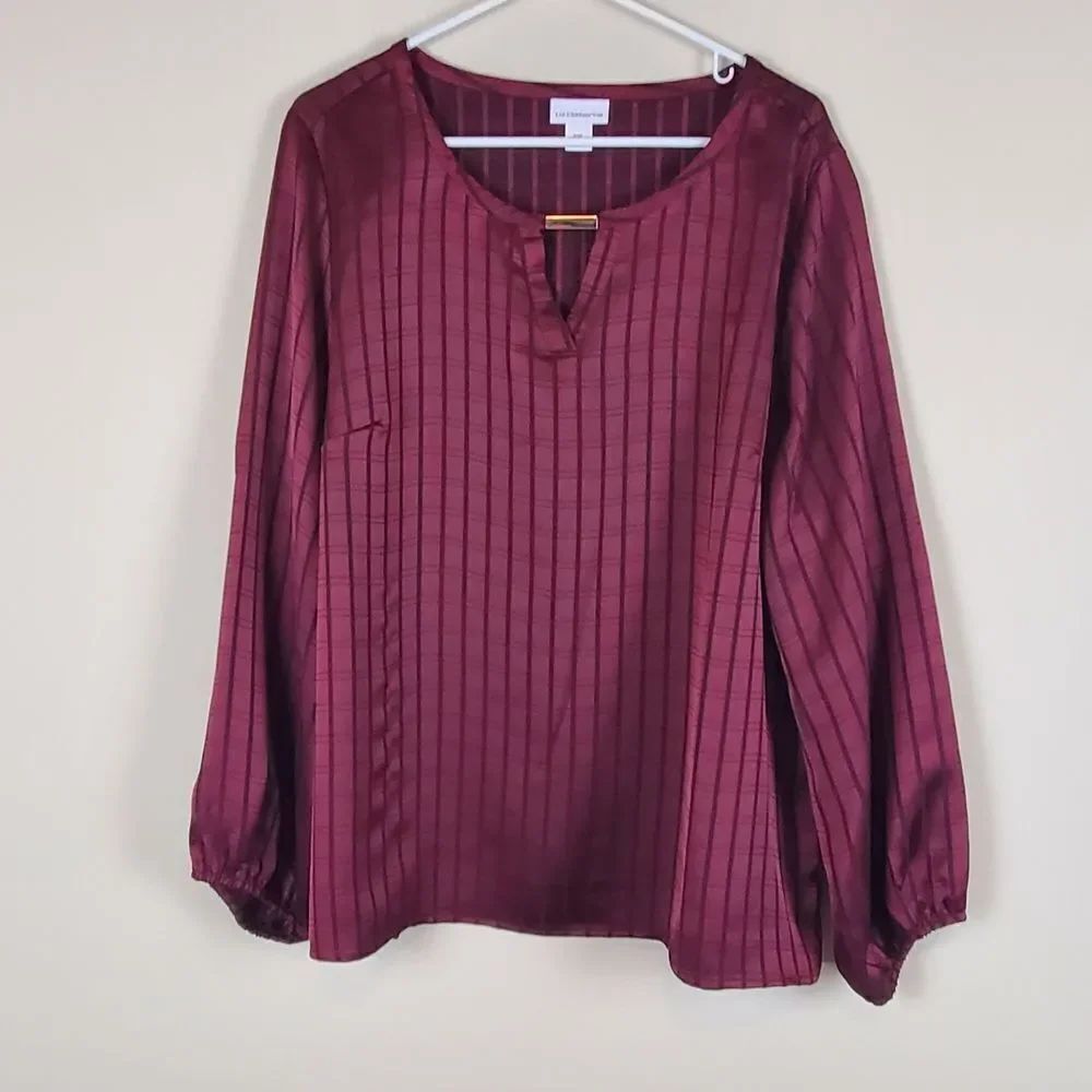 Liz Claiborne Red Ribbed Long Sleeve Blouse